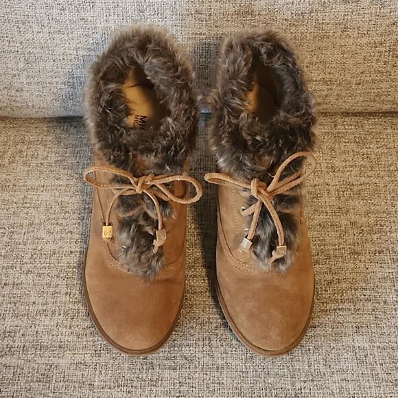 Michael Kors Carlie Faux Fur Suede Lace Up High Heel Ankle Boot - Picture 2 of 5